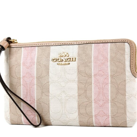 NWT - Coach Large Corner Zip Wristlet in Signature Jacquard With Stripes - Picture 1 of 12